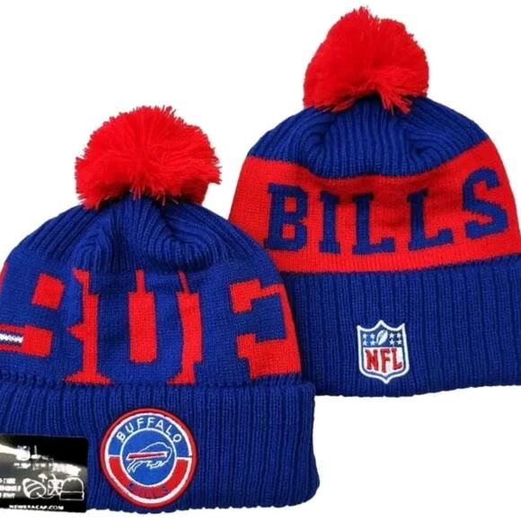 NWT Buffalo Bills Pom Knit Beanie Fleece Lining‎ OSFA Unisex - Picture 1 of 6